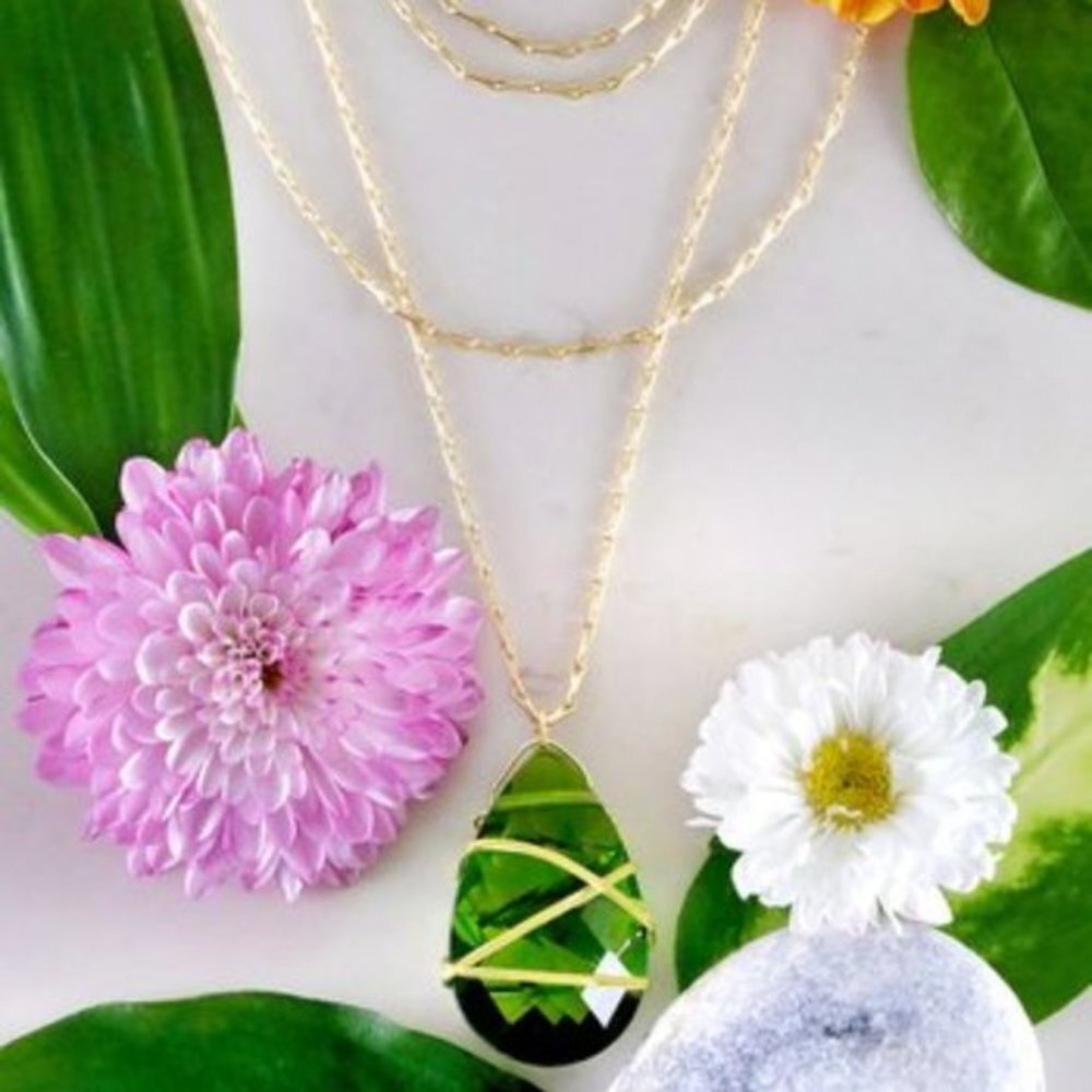 New Gorgeous Natural Peridot Quartz & 18k Gold Over Silver Multi-Strand Necklace